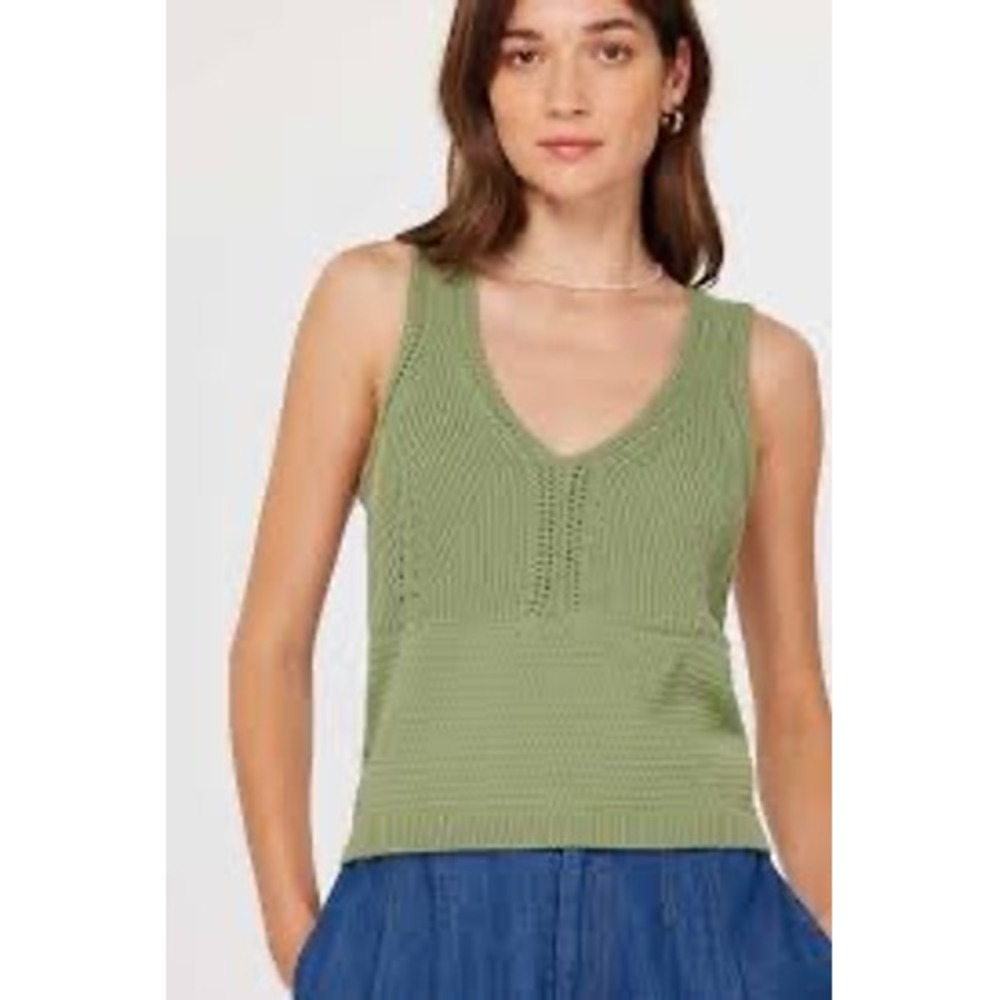 YFB Young Fabulous & Broke Sage Green Cotton Ribbed Knit V-Neck Tank Top Medium